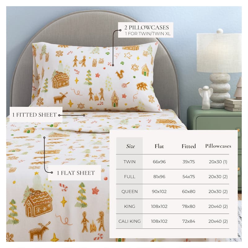 Linery & Co. Ultra-Soft Turkish Cotton Flannel Christmas Print Sheet Set