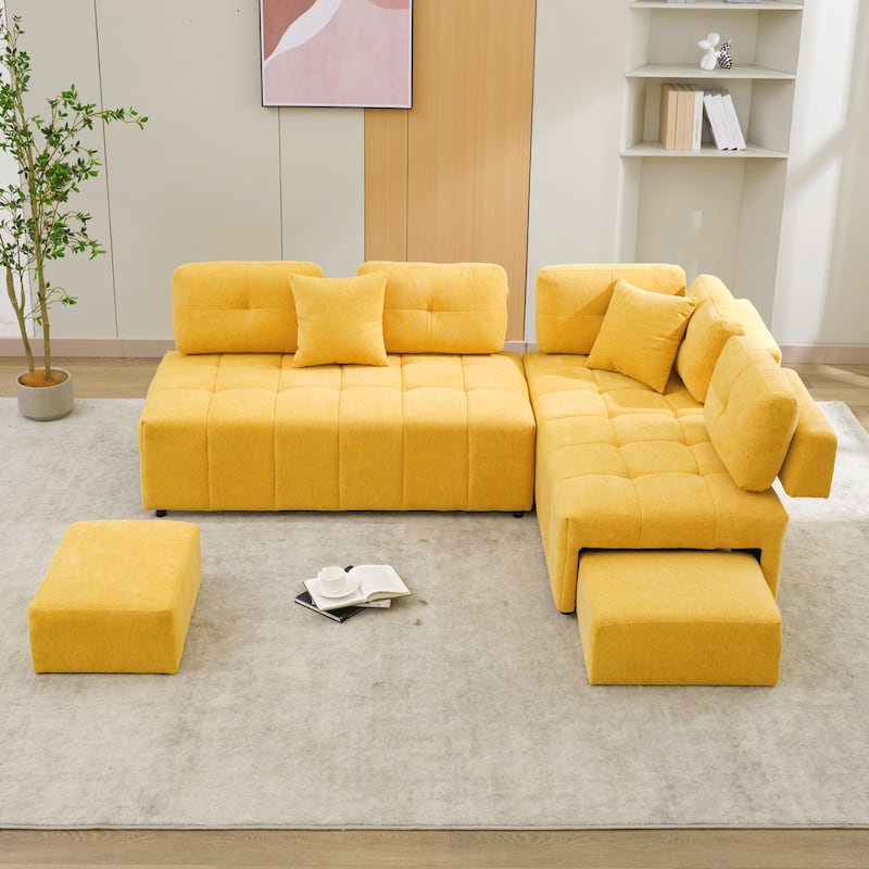 91.73" L-Shaped 4-Seater Sofa with Hidden Stools