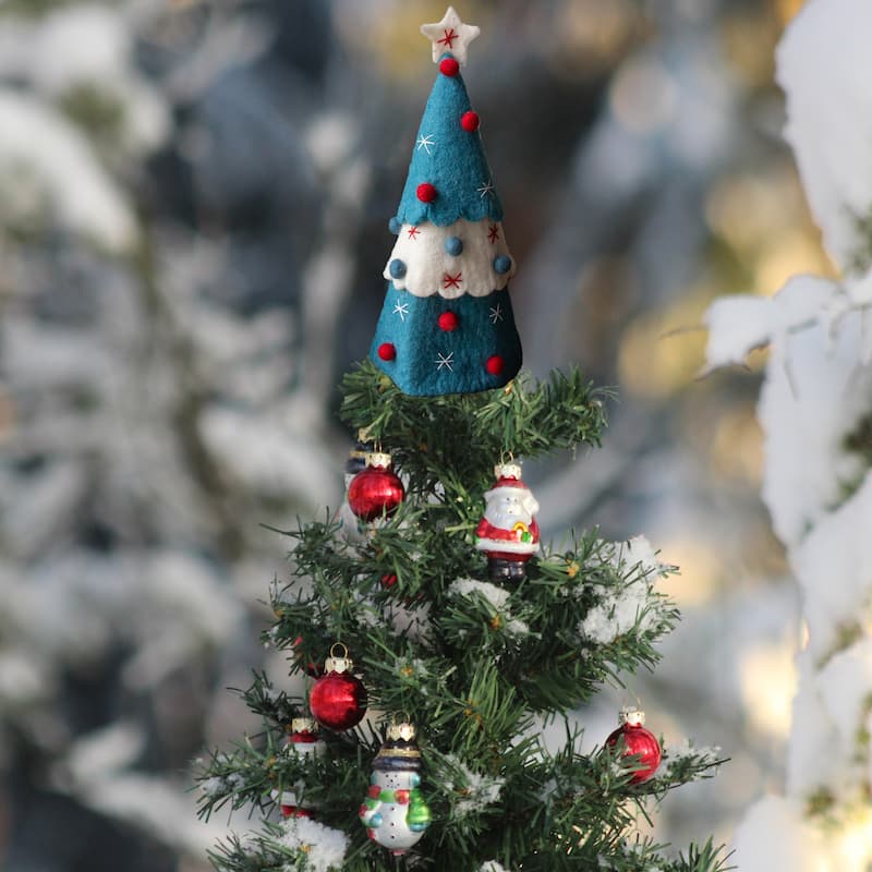 Handcrafted Felt Christmas Tree Topper or Tabletop Decor, Set of 3 Red