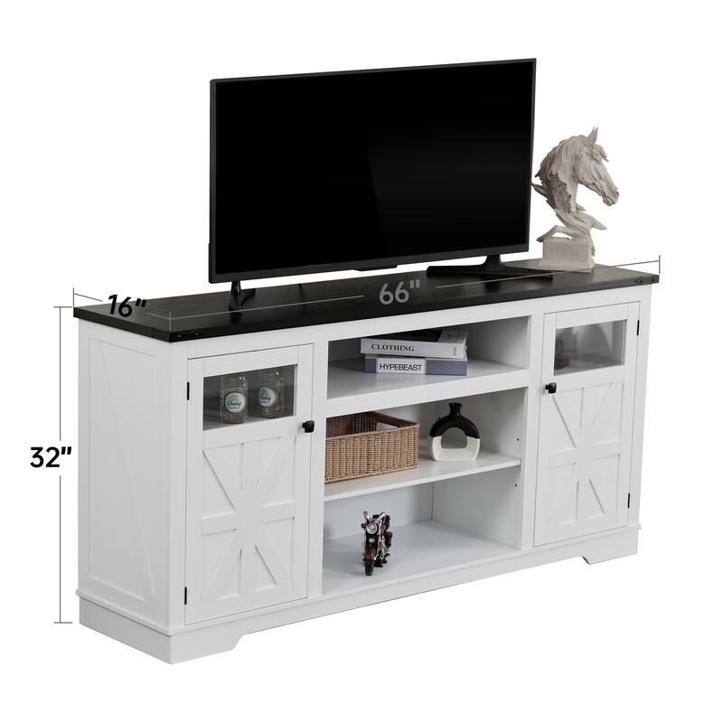 Ukuowu 66" Rustic Farmhouse TV Stand for 75 65 inch TV with Storage Cabinets for Living Room Bedroom