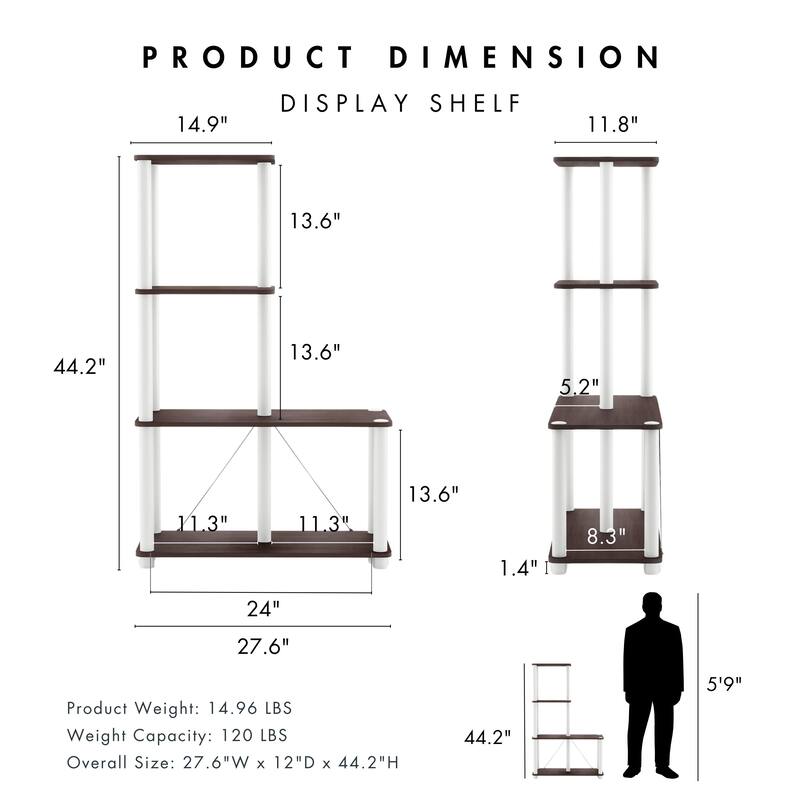 DH BASIC Modern Wood Shelving Unit with storage - Tier Shelves, Cube Ladder Shelf by Denhour