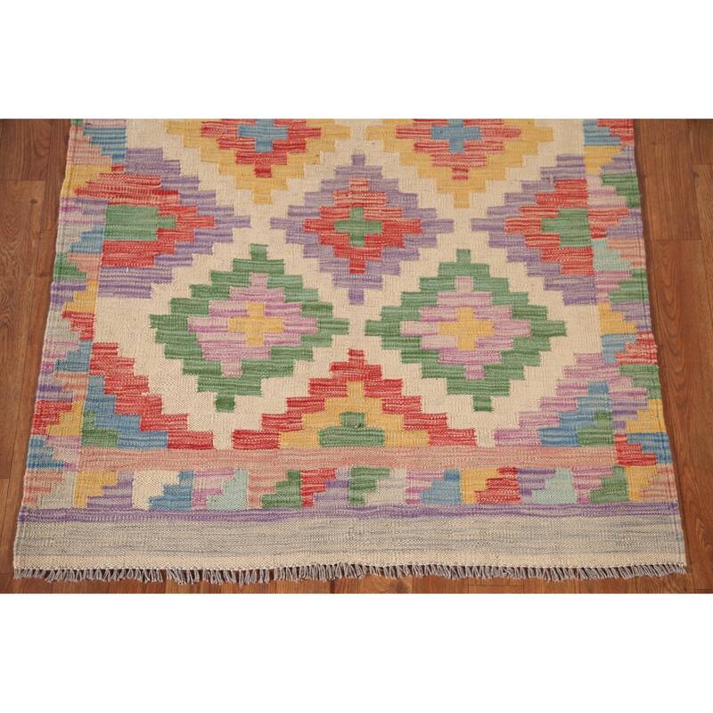 Reversible Kilim Rug Hand-Woven Multi-Color Foyer Wool Carpet - 3'3"x 5'0"
