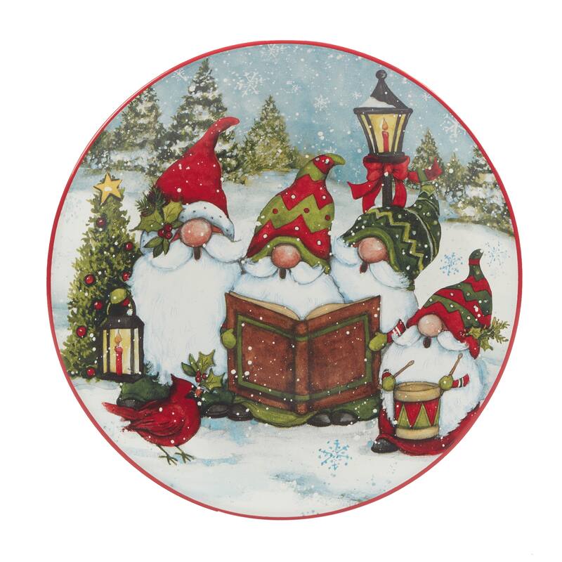 Certified International Christmas Gnomes 9" Salad/Dessert Plates, Set of 4 Assorted Designs - 9-inch