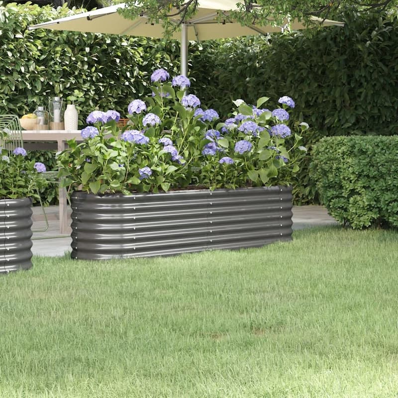 vidaXL Garden Raised Bed Patio Outdoor Raised Planter Box Powder-coated Steel - 59.8"x15.7"x14.2" - Gray