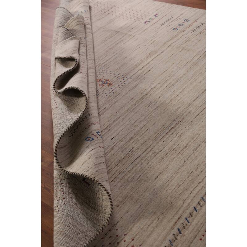 Tribal Gabbeh Indian Area Rug Hand-Knotted Oriental Beige Wool Carpet - 8'2" x 9'9"