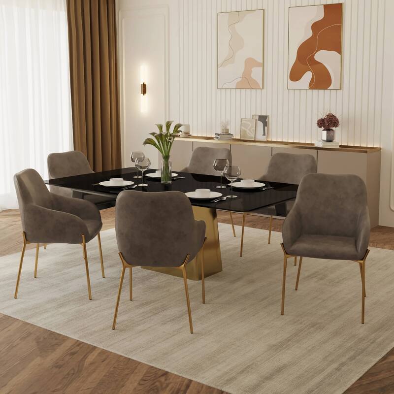 Zaire Upholstered Dining Chair in Velvet/Leather/Boucle with Gold Chrome Iron Set of 2