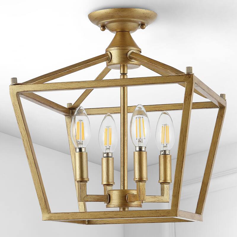 Milton Mini Lantern 4-Light Iron Modern Farmhouse LED Flush Mount, by JONATHAN Y