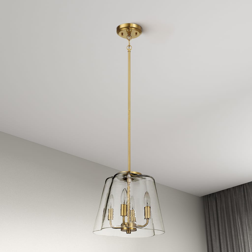 Ricerd Four-Light Pendant with Clear Glass and Satin Brass Finish - Gold
