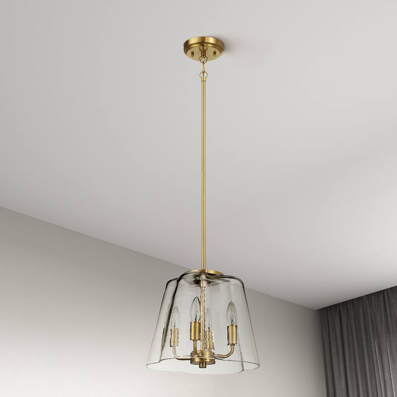 Ricerd Four-Light Pendant with Clear Glass and Satin Brass Finish - Gold