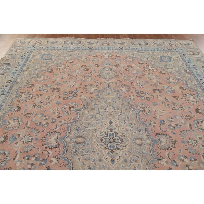 Hand Knotted Oriental 100% Wool Carpet Traditional Floral Pink Mashad Area Rug - 11' 6'' X 8' 9''