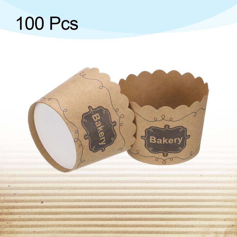 100Pcs Paper Baking Cups Brown Kraft Paper Muffins Liner Cupcake Bakery