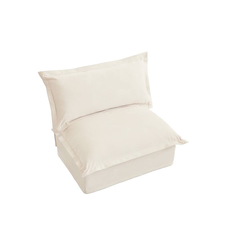 Armless Cream Chenille Sofa, 37x33x35 inches