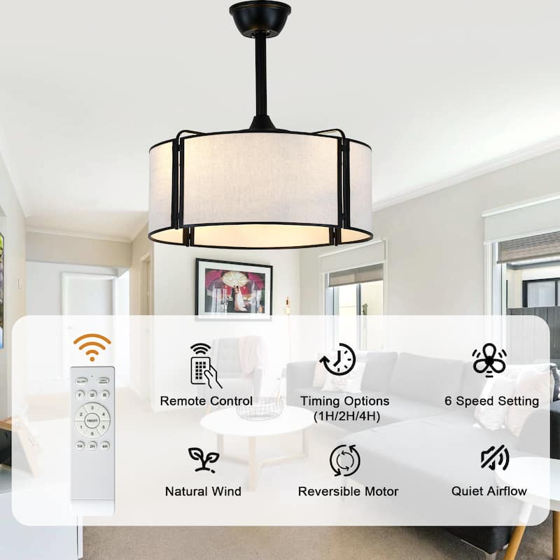 Bella Depot 19" Modern Caged Ceiling Fan with Light Kit and Remote Control 6-Speed Reversible DC Motor - 19”