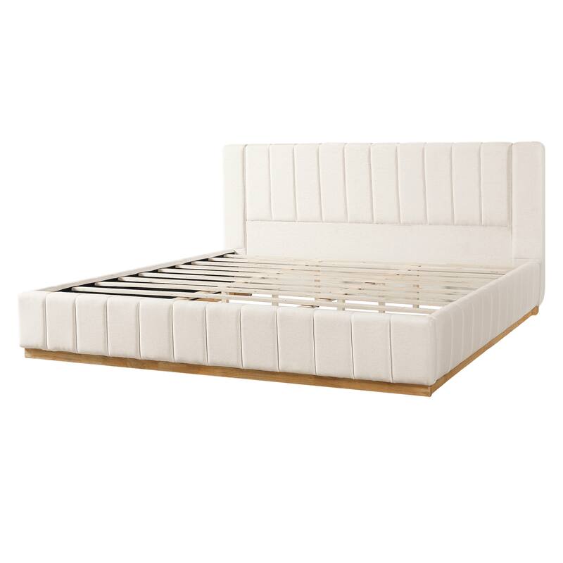 Christopher Knight Home - Modern Minimalist Upholstered Wood Bed with Striped Headboard