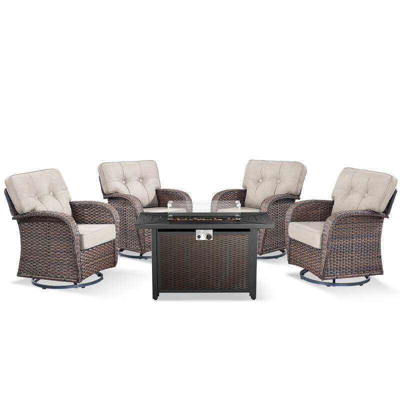 Pocassy Outdoor 43 In Fire Table with Swivel Chair Set