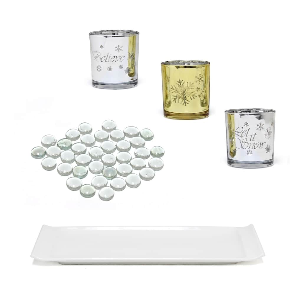 5-Piece Christmas Candle Holder Display Set - 14" - Silver and Gold