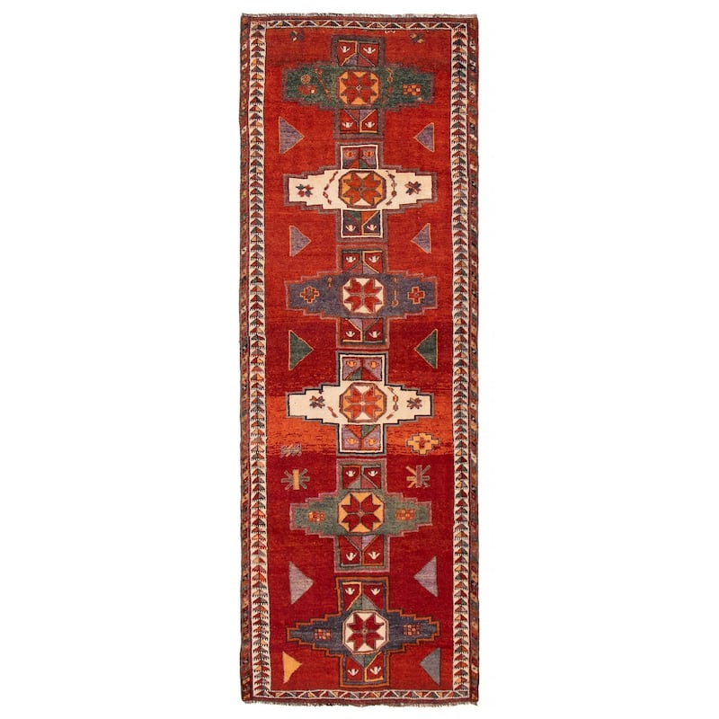 ECARPETGALLERY Hand-knotted Melis Vintage Red Wool Rug - 4'6 x 13'5 - Red - 4'6 x 13'5