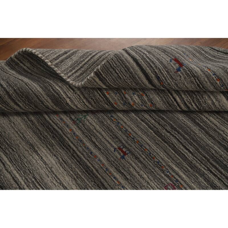 Hand Knotted Oriental 100% Wool Carpet Tribal Tribal Greys & Charcoal Gabbeh Area Rug - 7' 8'' X 5' 0''