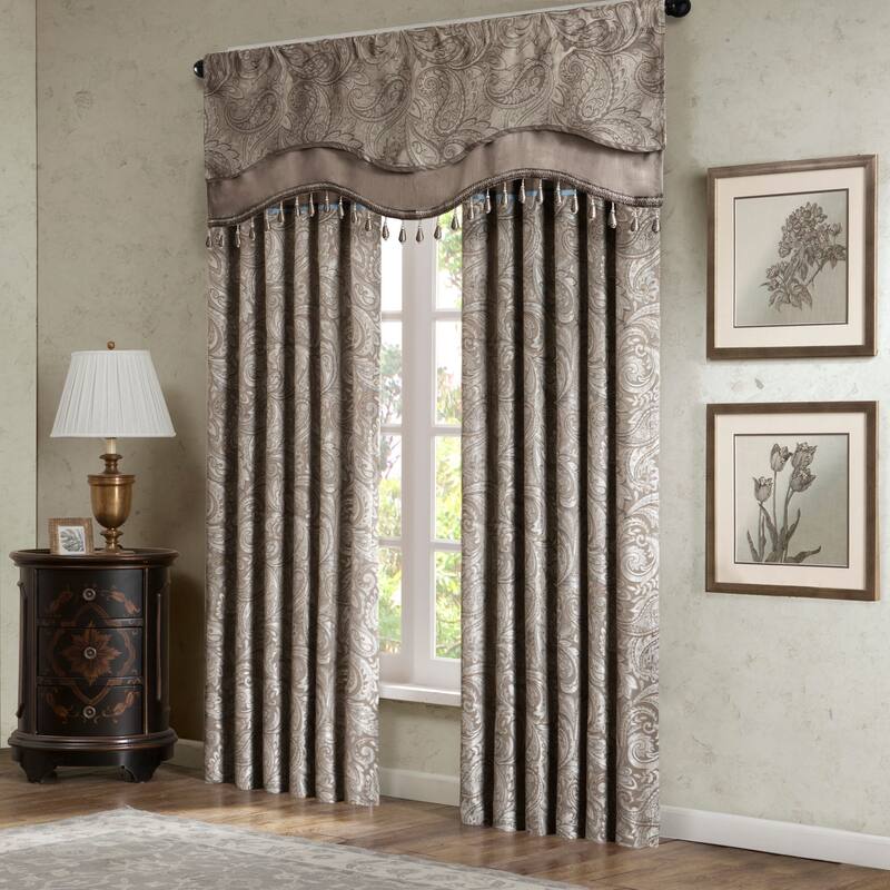 Madison Park Whitman Jacquard Window Rod Pocket Valance with Beads - 50 x 18"
