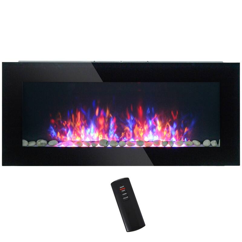 41.3/50/60 in. Wall Mount Recessed Electric Fireplaces in Black, Tempered Glass, Flame Effect, Multi-Color, Remote,1400-1500W - 41.3 Inch