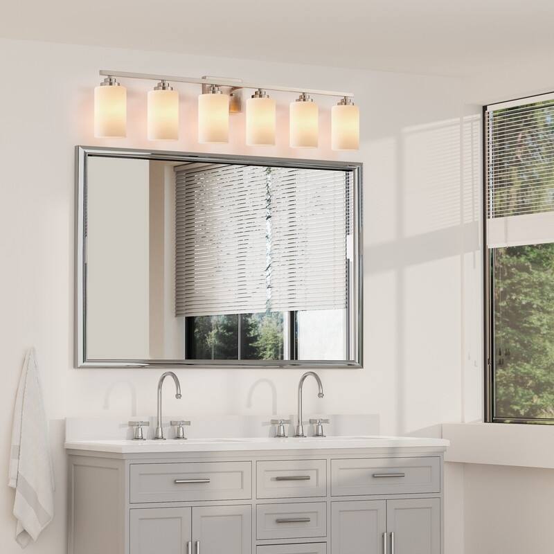KAWOTI Rive 43" 6-Light Modern Vanity Light with Frosted White Glass