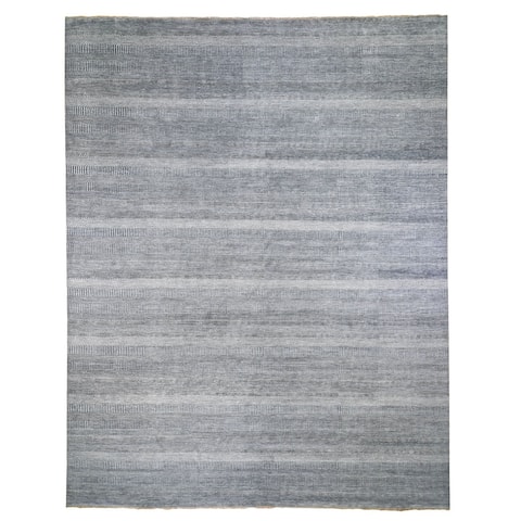 Hand Knotted Grey Modern and Contemporary with Wool & Silk Oriental Rug (12' x 15'1") - 12' x 15'1"