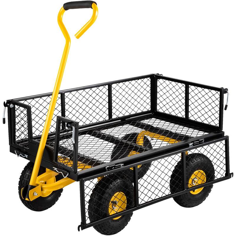 Heavy-Duty Steel Garden Cart - 900lb Capacity, Removable Mesh Sides & 180° Handle, 10" Tires