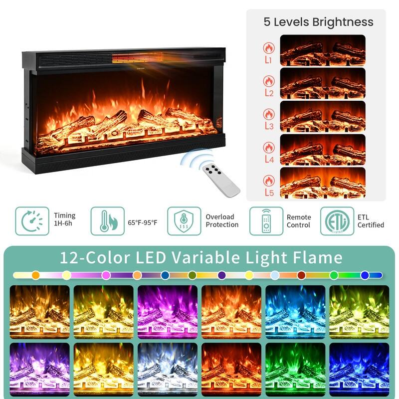 70" Glass DoorTV Stand for TVs up to 73" with 36" Electric Fireplace Included