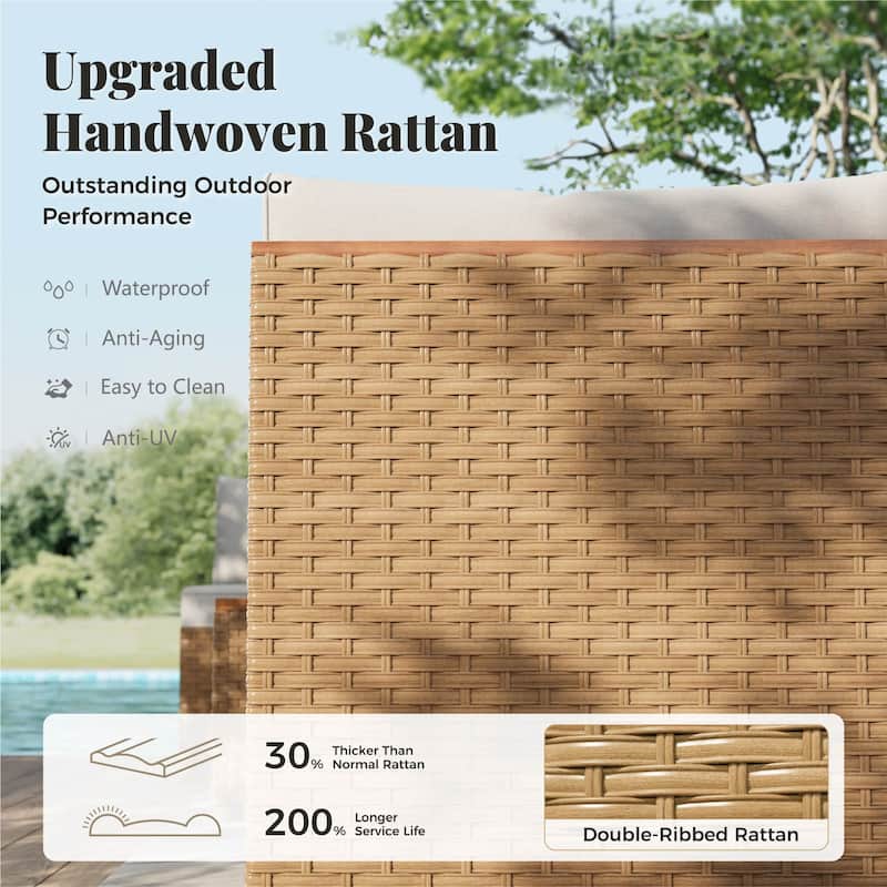 MAISON ARTS Outdoor Sofa Set，All-Weather Solid Wood Wicker Sectional Furniture Set with Dust Cover Included