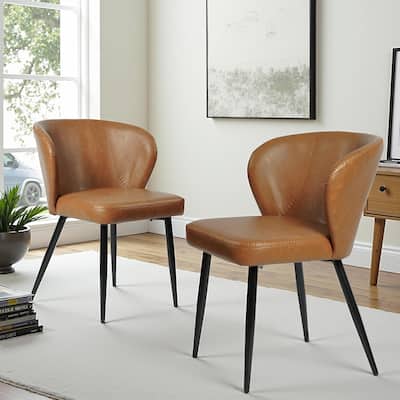 PU-Dining Chairs, Upholstered & Comfortable Seat, Metal Legs Side Chair, Set of 2, Brown