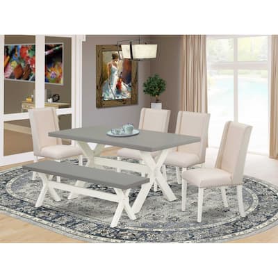 HomeStock 6-Piece Rectangle Natural Oak Finish Solid Wood Top dining Table with 1-Bench and 4-Chairs