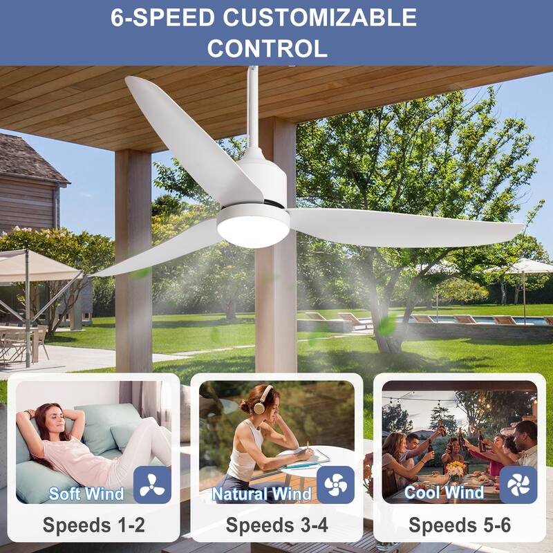 Outdoor Ceiling Fan with Light: 42-52 Inch Hanging - Plug in Waterproof Fans for Patio - Dimmable Remote App Control Black
