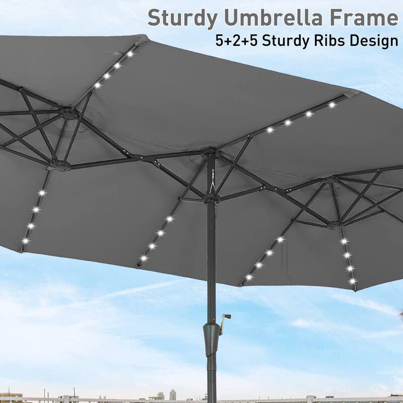 15ft Patio Umbrella Outdoor Market Umbrella with Base and LED Lights