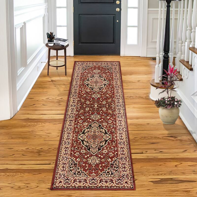 Superior Traditional Oriental Floral Medallion Indoor Area Rug - 2' 7" x 8' - Red