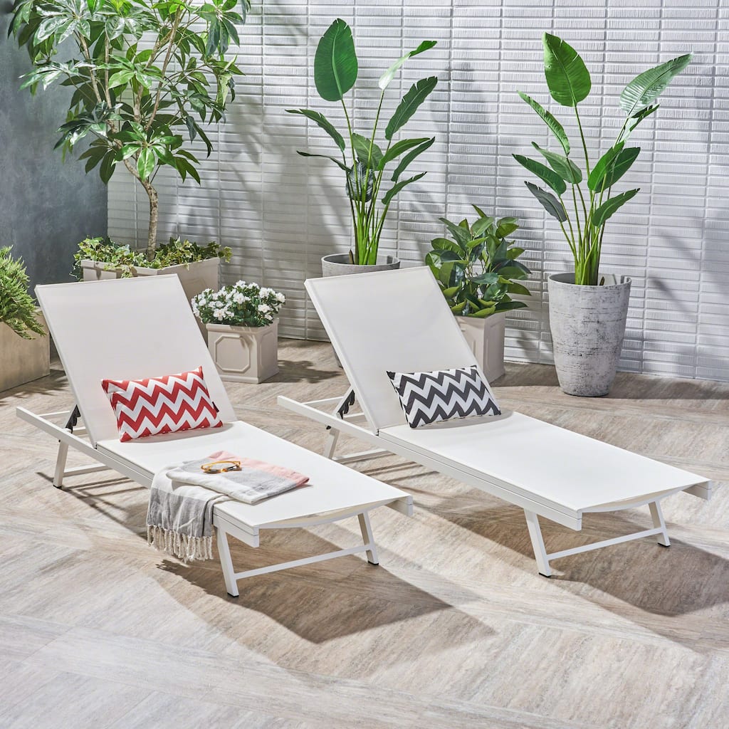 Salton Outdoor Aluminum Chaise Lounge with Mesh Seating (Set of 2) by Christopher Knight Home