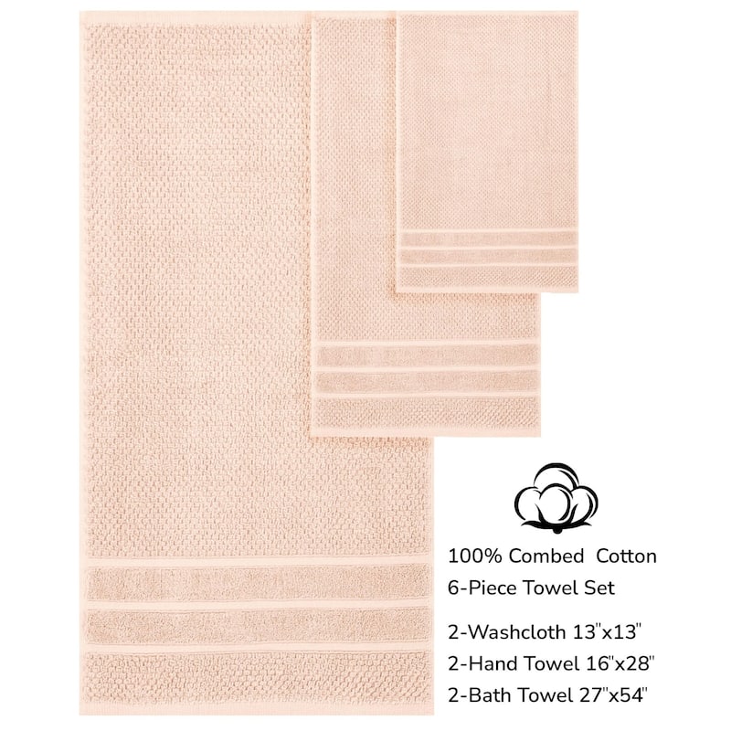 Feather and Stitch NY 650 GSM Premium Cotton 6 Piece Towel Set Super Absorbent Quick Dry Spa Quality