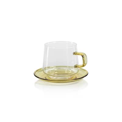 Bergamo Glass Tea & Coffee Cups and Saucers, Set of 4