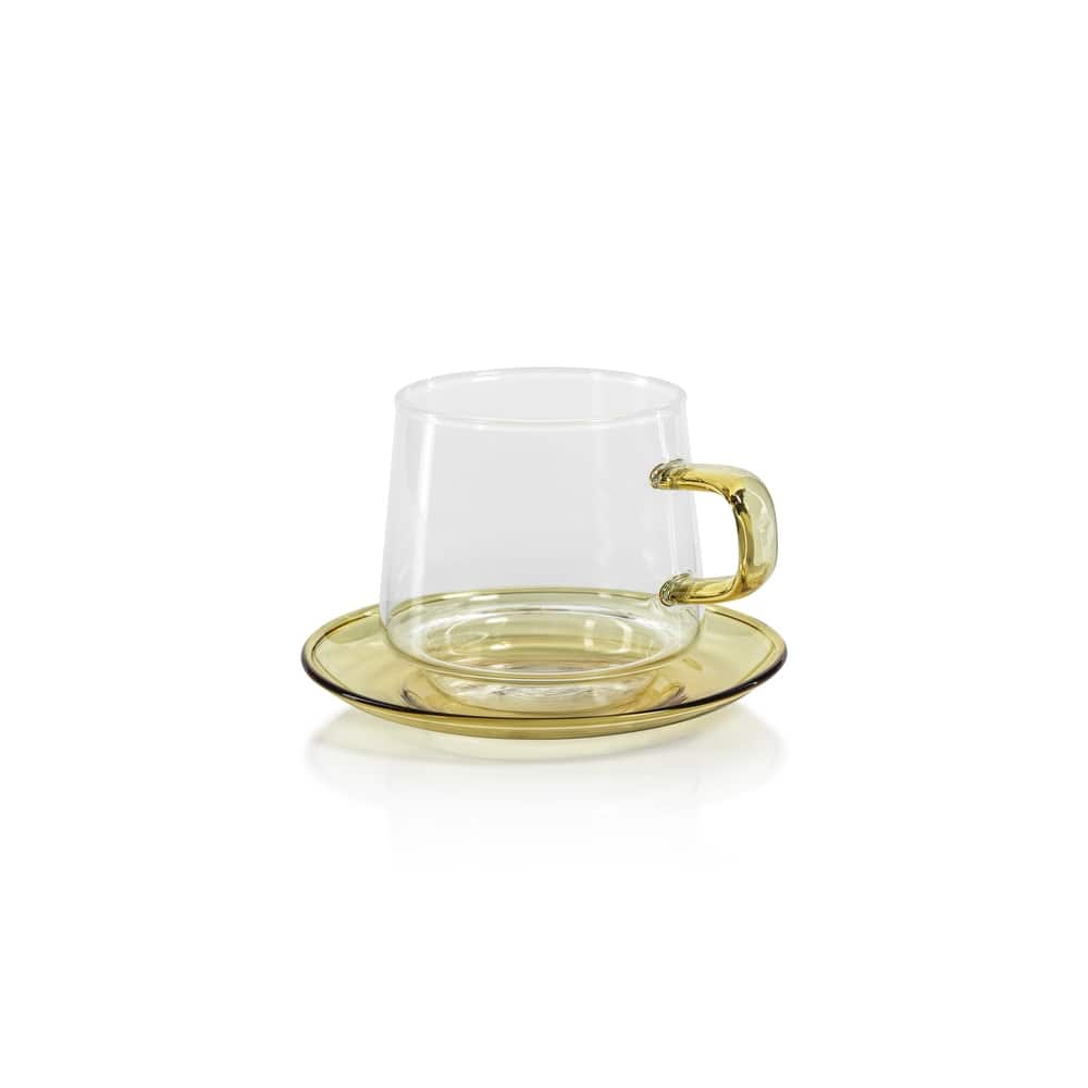 Bergamo Glass Tea & Coffee Cups and Saucers, Set of 4