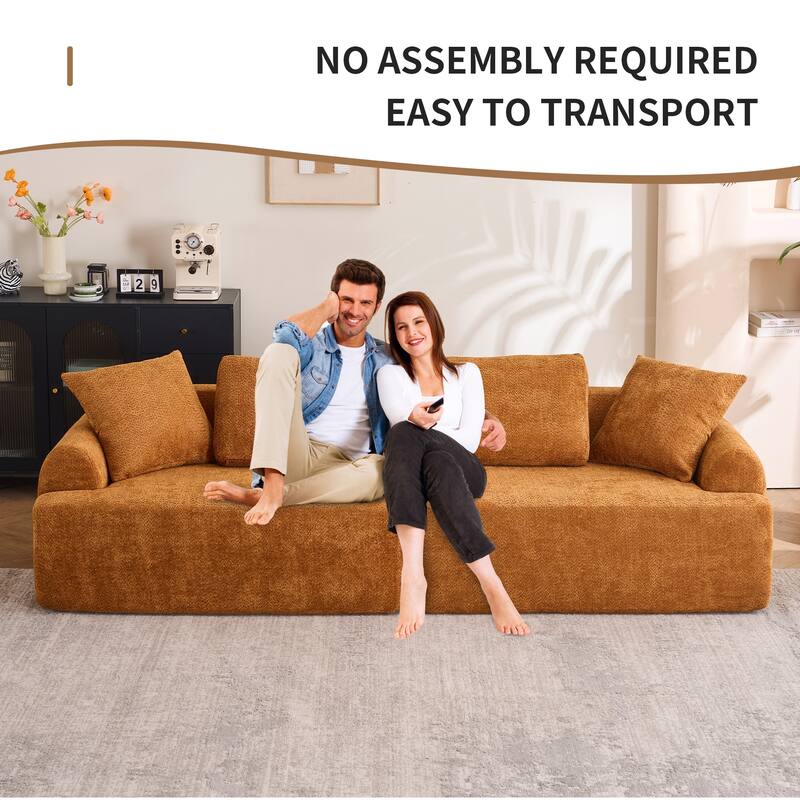 Modular Lounge Couch Crochet Yarn Fabric Deep Seat Sectional Sofa 4 Seater Full Compression Sponge Sofa with Pillows - Orange