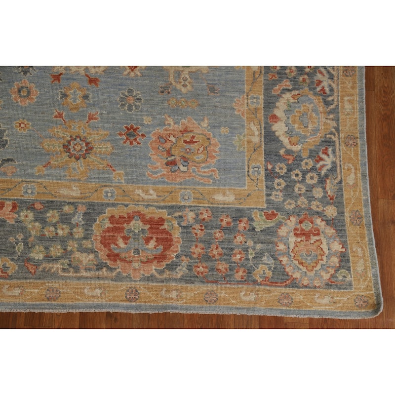 Hand Knotted Oriental 100% Wool Carpet Transitional All-Over Navy Blue & Blues Oushak Area Rug - 12' 0'' X 8' 10''