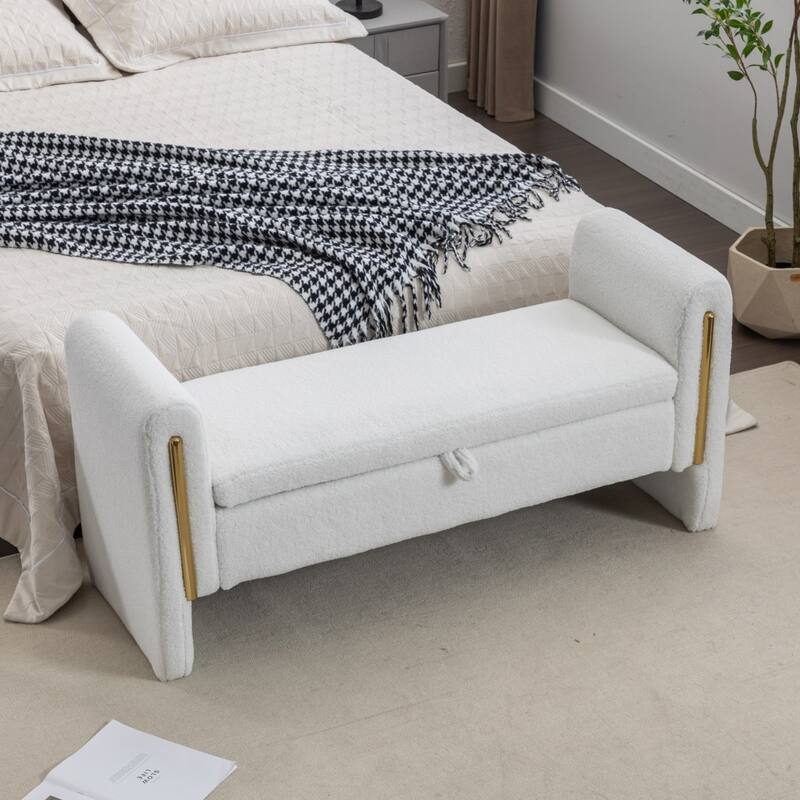 Velvet or Teddy Fabric Bedroom Storage Bench, Living Room Shoe Bench