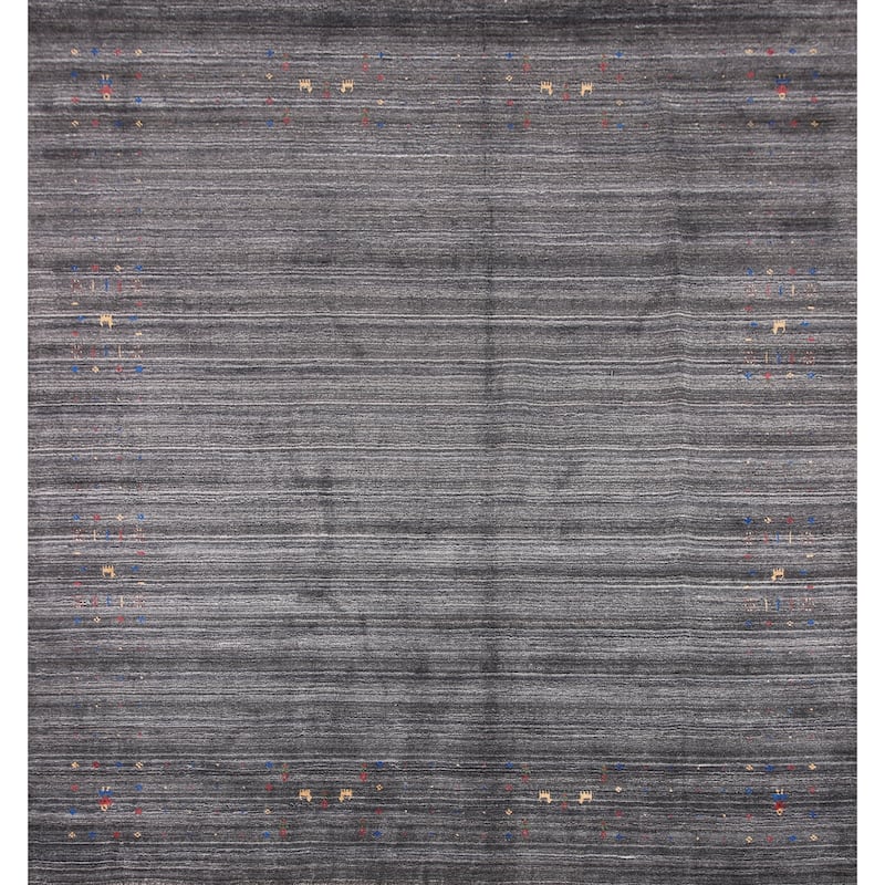 Striped Gabbeh Oriental Square Area Rug Hand-Knotted Wool Carpet - 8'1" x 7'10"
