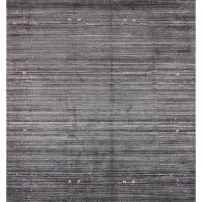 Striped Gabbeh Oriental Square Area Rug Hand-Knotted Wool Carpet - 8'1" x 7'10"