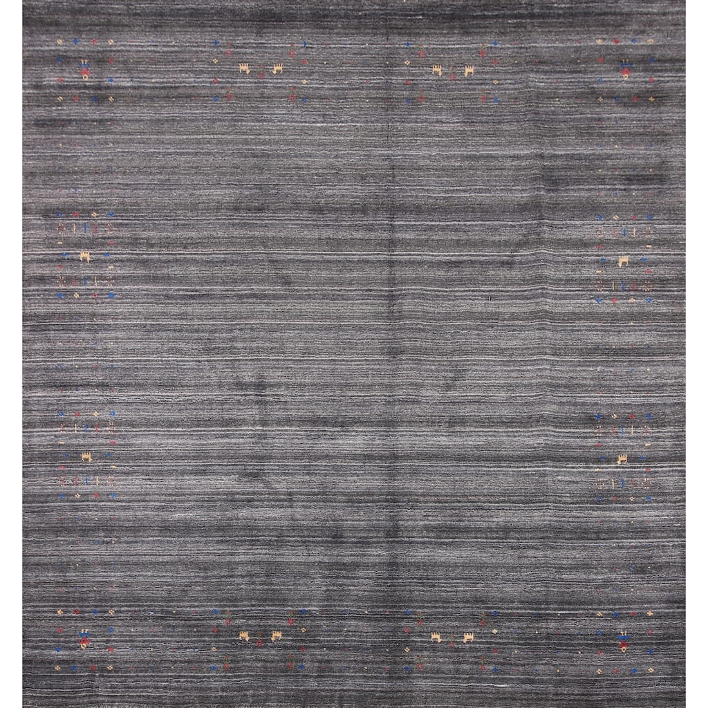 Striped Gabbeh Oriental Square Area Rug Hand-Knotted Wool Carpet - 8'1" x 7'10"