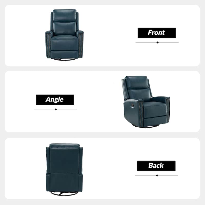 Fiacro 30.31"Wide Modern Genuine Leather Wingback Swivel Rocker Recliner with Nailhead Trims