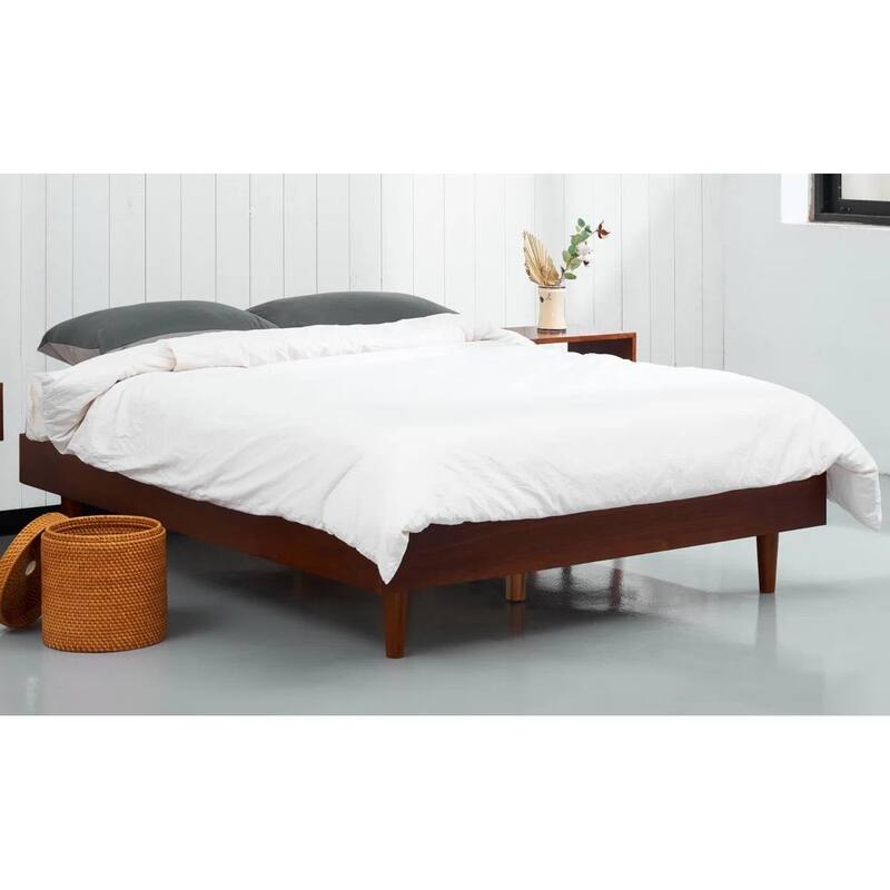 Modern Wooden Platform Bed Frame with Floating Design - Dark Brown - Queen