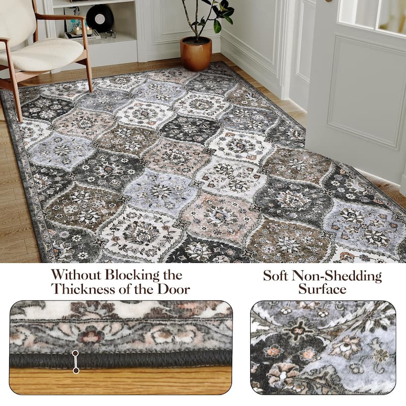 Rugs for Living Room Vintage Oriental Trellis Area Rug Soft Non Slip Low Pile Accent Rugs for Dining Room Office