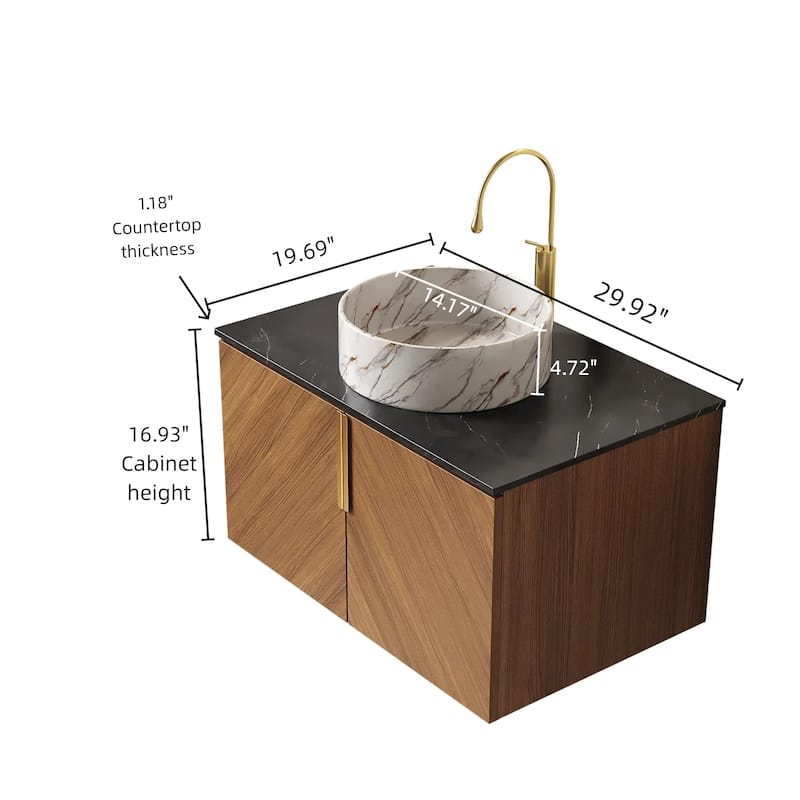Wall Mounted Bathroom Vanity with Sintered Stone Countertop and Sink