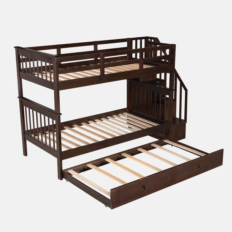 Stairway Twin-Over-Twin Bunk Bed with Twin size Trundle for Bedroom