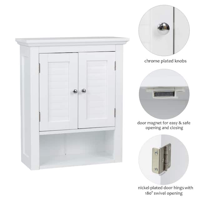 Glitzhome 24"H Modern White Bath Storage Wall Cabinet with Double Doors